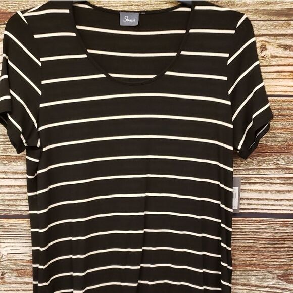 Strazzi NWT black/ bone stripped tunic length top - Picture 2 of 6